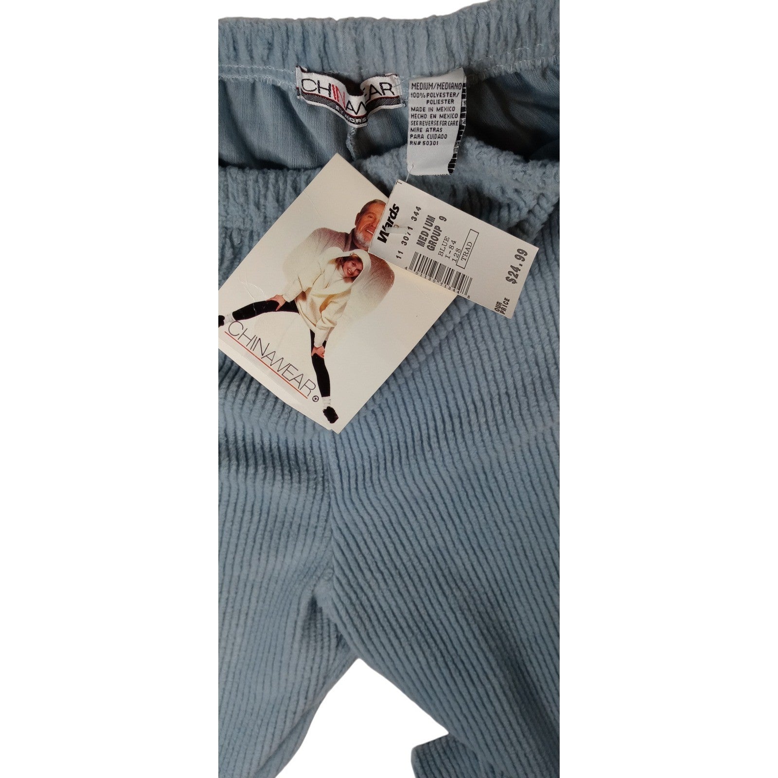Vintage ChinaWear Women's Medium Blue Corduroy Elastic Waist Lounge Pants