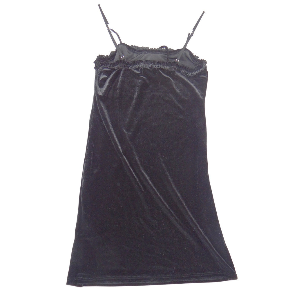 Urban Outfitters Black Velvet Ruffle Mini Dress Spaghetti Strap Tie Front