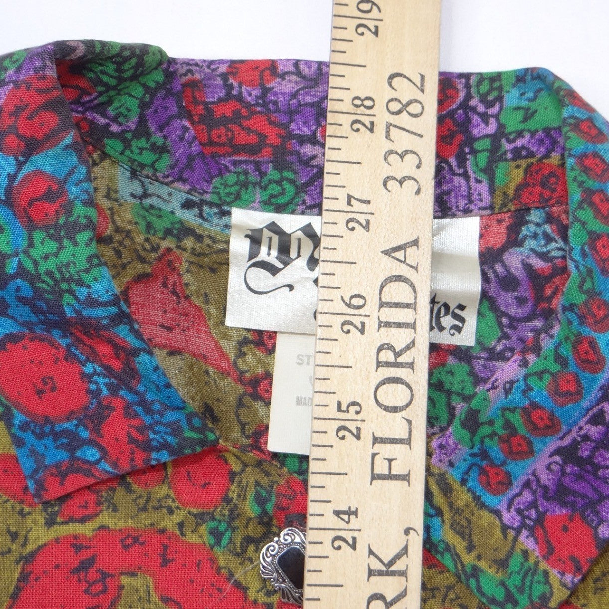 My Favorites Vintage Patchwork Blouse Sheer Mesh Sleeves Heart Buttons Large