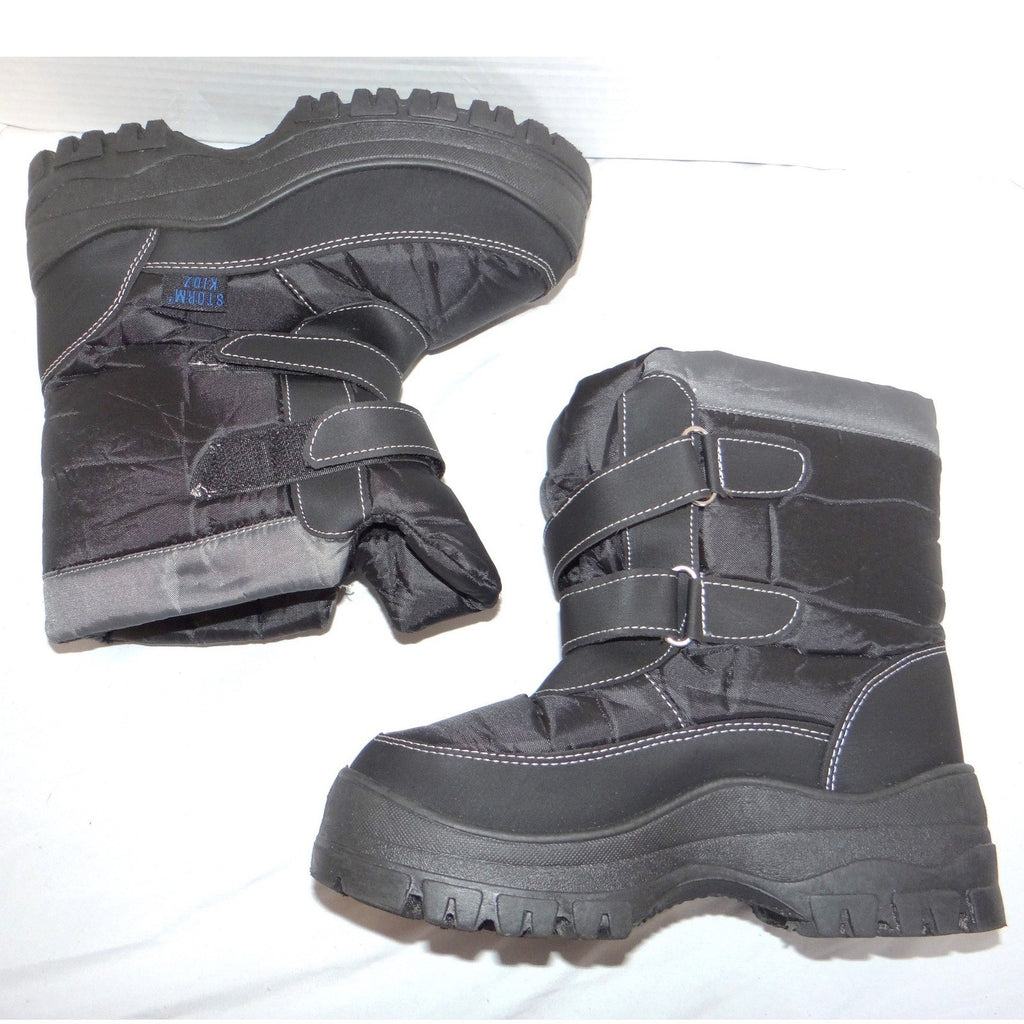 Storm Kidz Black Snow Boots Big Kid 3 Double Strap Platform Winter Shoes