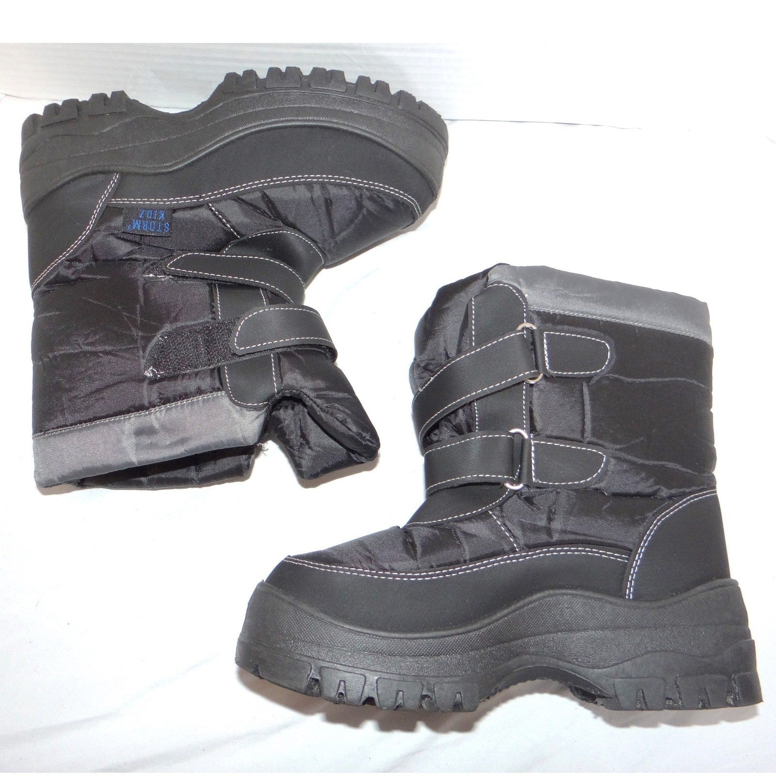 Storm Kidz Black Snow Boots Big Kid 3 Double Strap Platform Winter Shoes