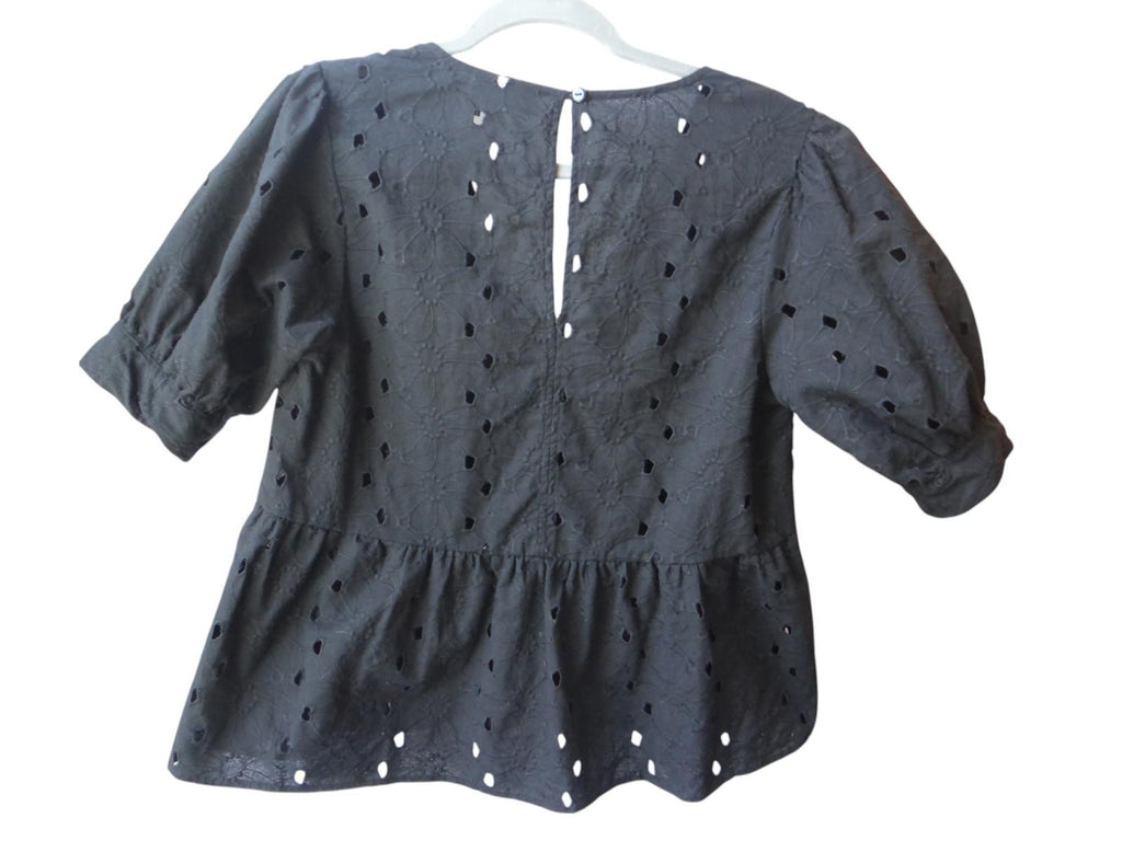 ASOS DESIGN Black Eyelet Peplum Top
