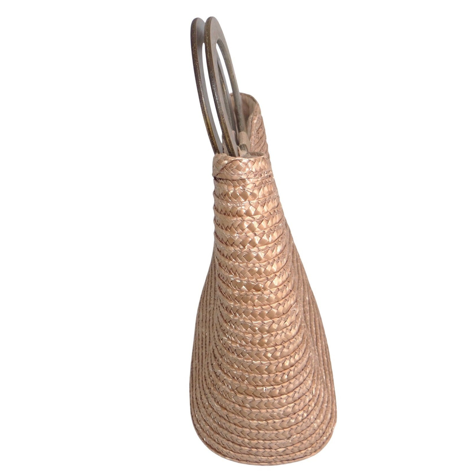 SunBay Handbags Woven Straw Tote Bag Natural Tan Wood Ring Handle Summer Beach
