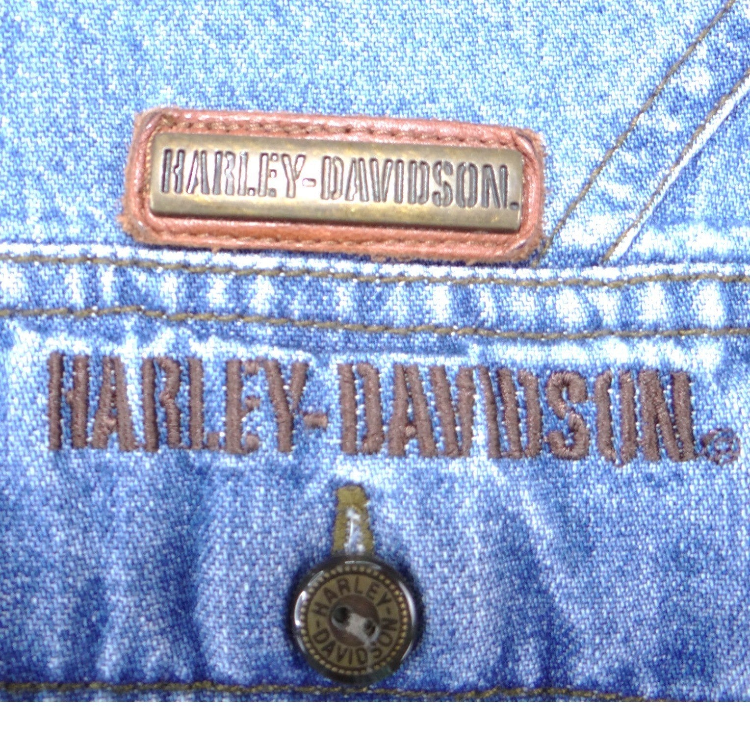Harley Davidson Mens Blue Denim Long Sleeve Button Up Shirt Embroidered Logo
