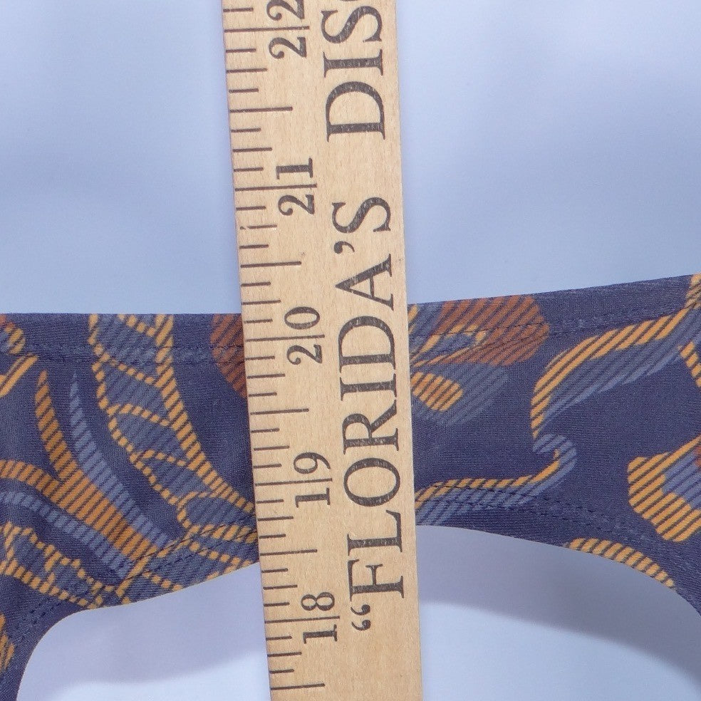 Womens Blue Gold Floral Paisley Ruched One Piece Swimsuit Open Back Keyhole L