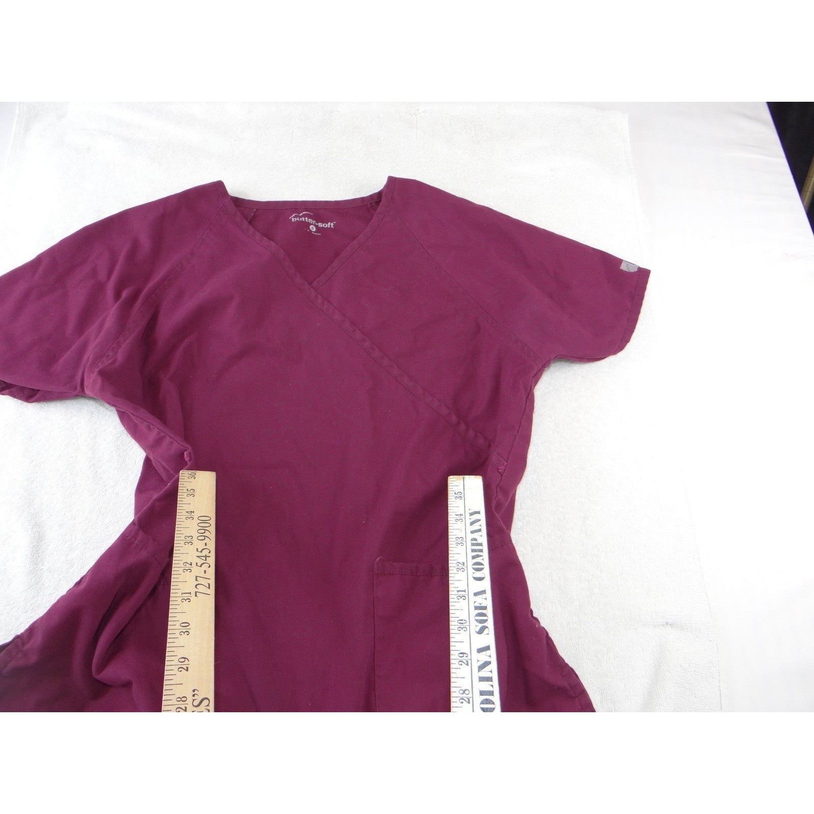 Butter-Soft Womens Scrub Set Burgundy V-Neck Top Elastic Waist Pants Size Small