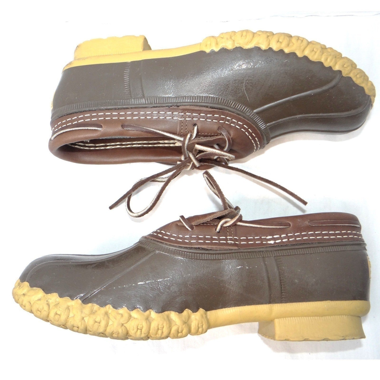 LL Bean Boots Mens 7 M Brown Leather Rubber Gumshoe Moccasin Duck Boots Made USA