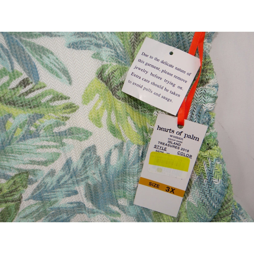 Hearts of Palm Woman 3X Tropical Leaf Print Tunic Top Drawstring Side Accent