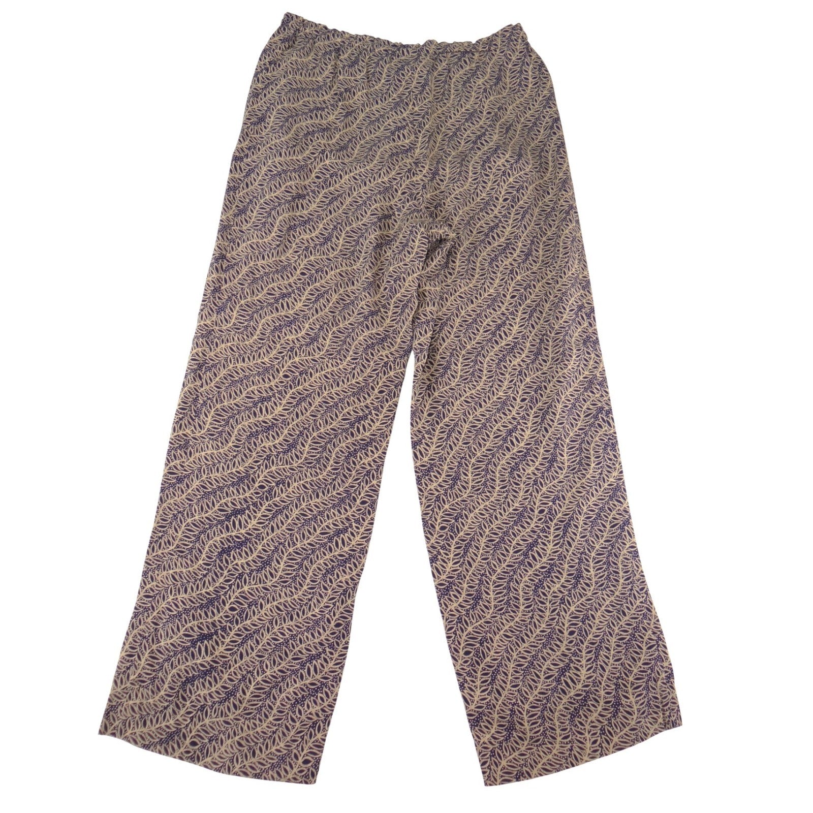 Dana Buchman 100% Silk 2 Piece Set Navy Purple Gold Tank Top Wide Leg Pants 4
