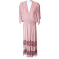 Vintage Pink Maxi Dress Butterfly Sleeves Smocked Waist Lace Trim Boho Flowy
