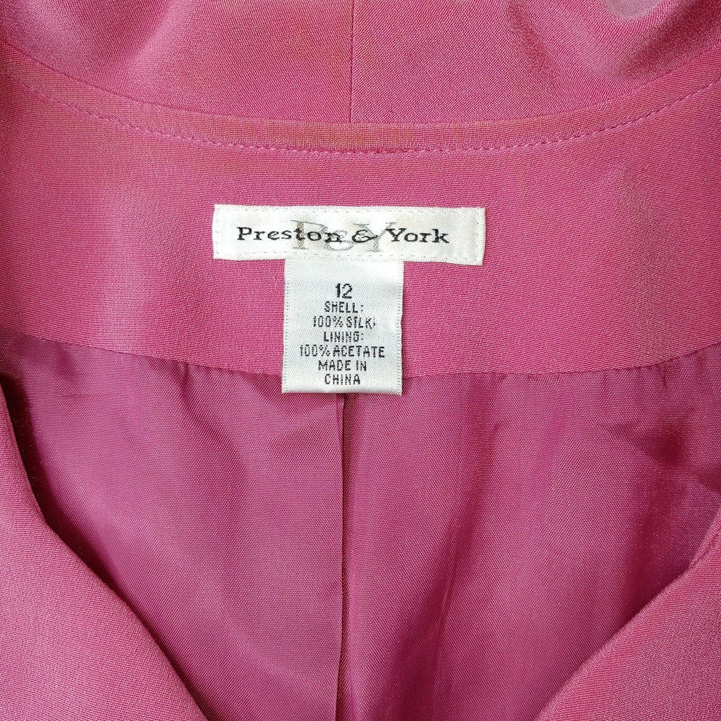 VTG Preston & York Silk Pink Blazer Skirt Suit Womens 12 Short Sleeve Tailored