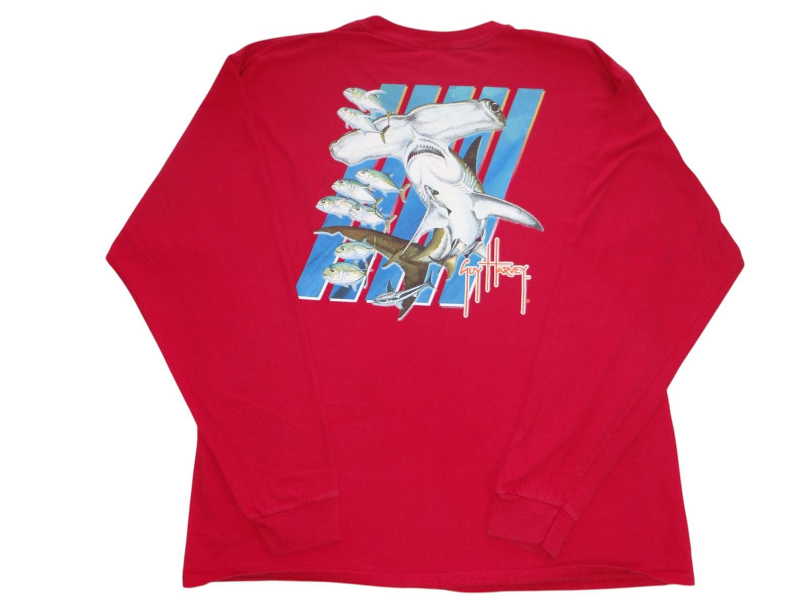Guy Harvey Red Long Sleeve T-Shirt with Hammerhead Shark Graphic