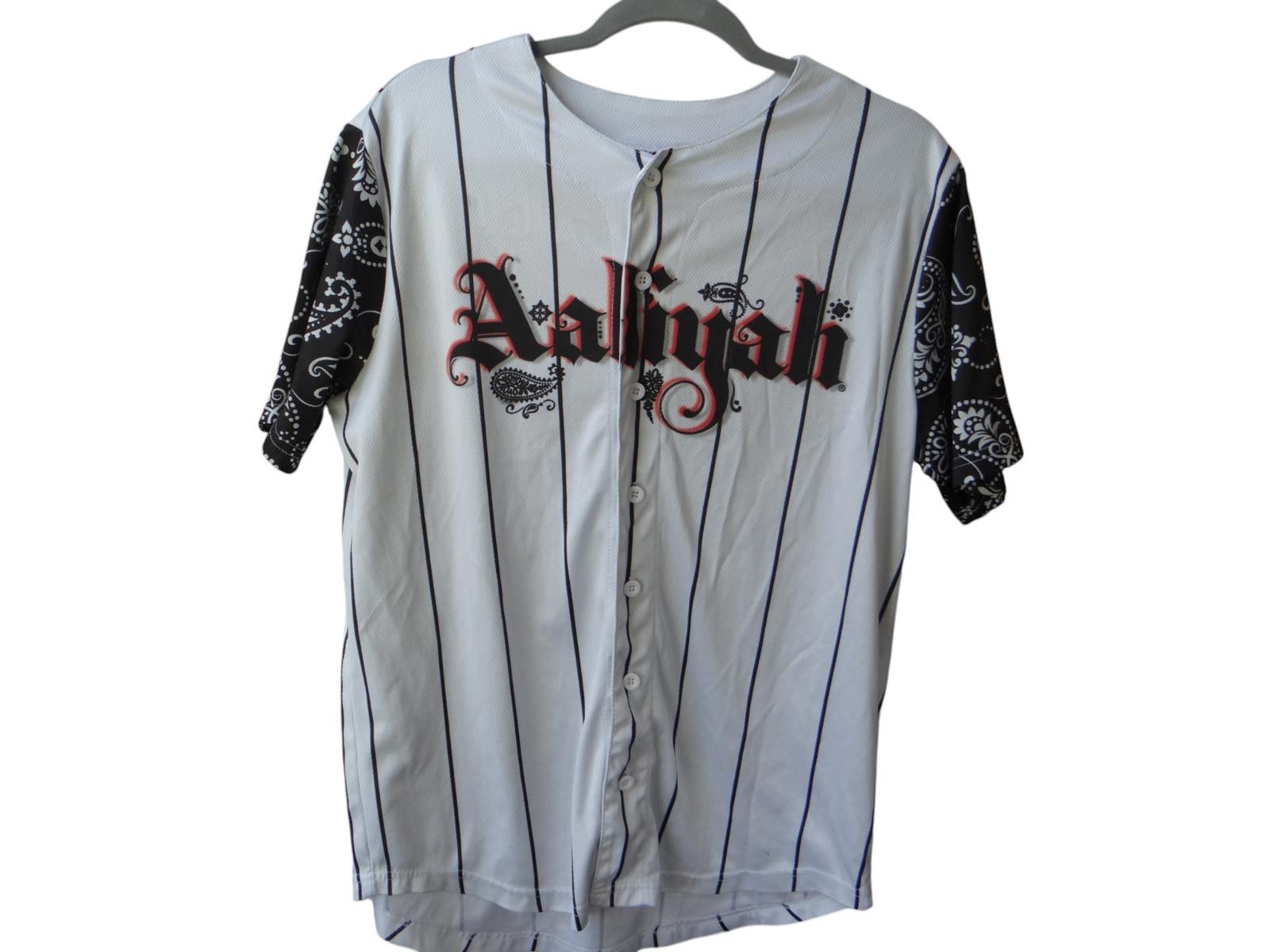 Y2K - VINTAGE Aaliyah Graphic Baseball Jersey - White & Black - Small