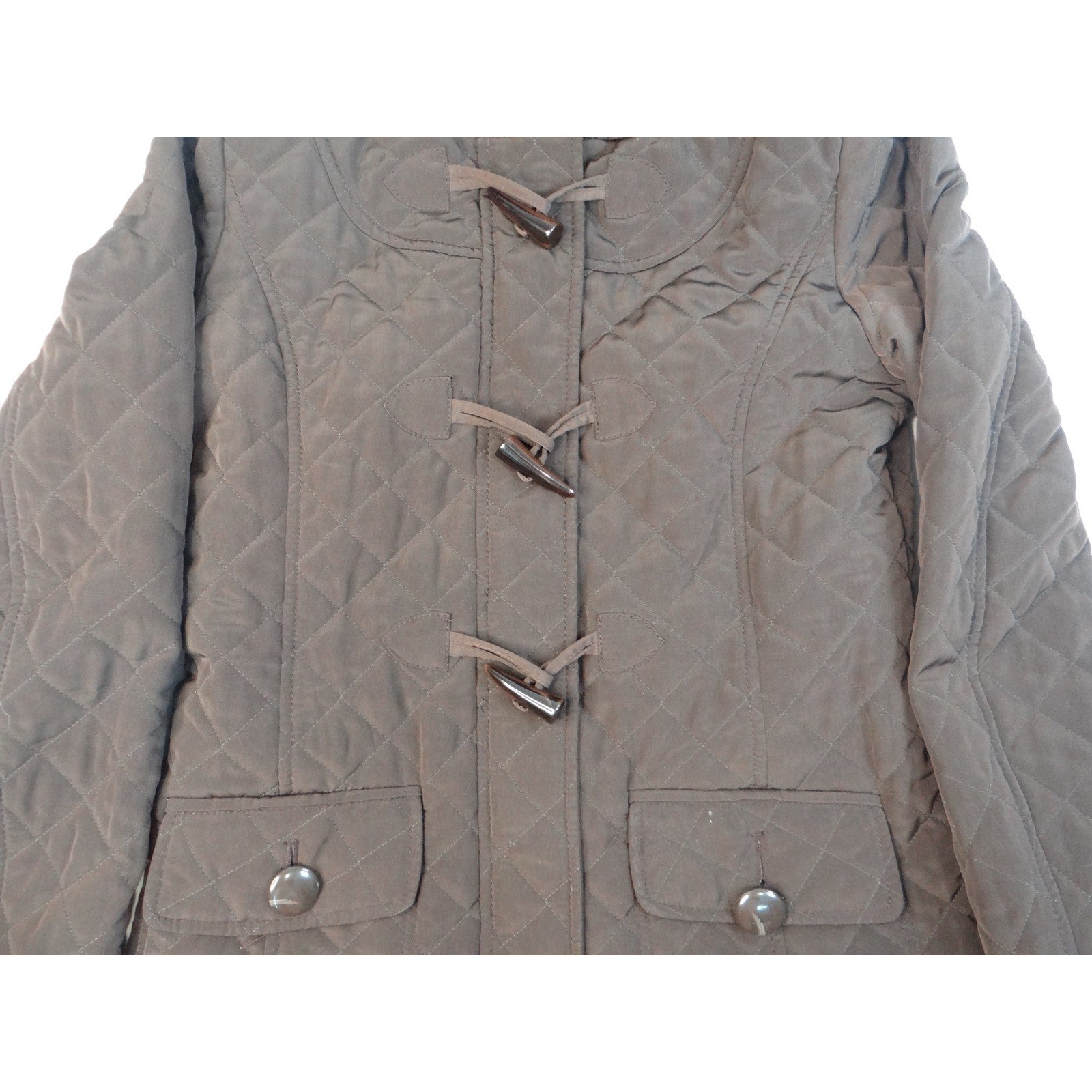 Esprit Quilted Hooded Toggle Jacket Brown Women's Size Medium Cozy Warm Winter