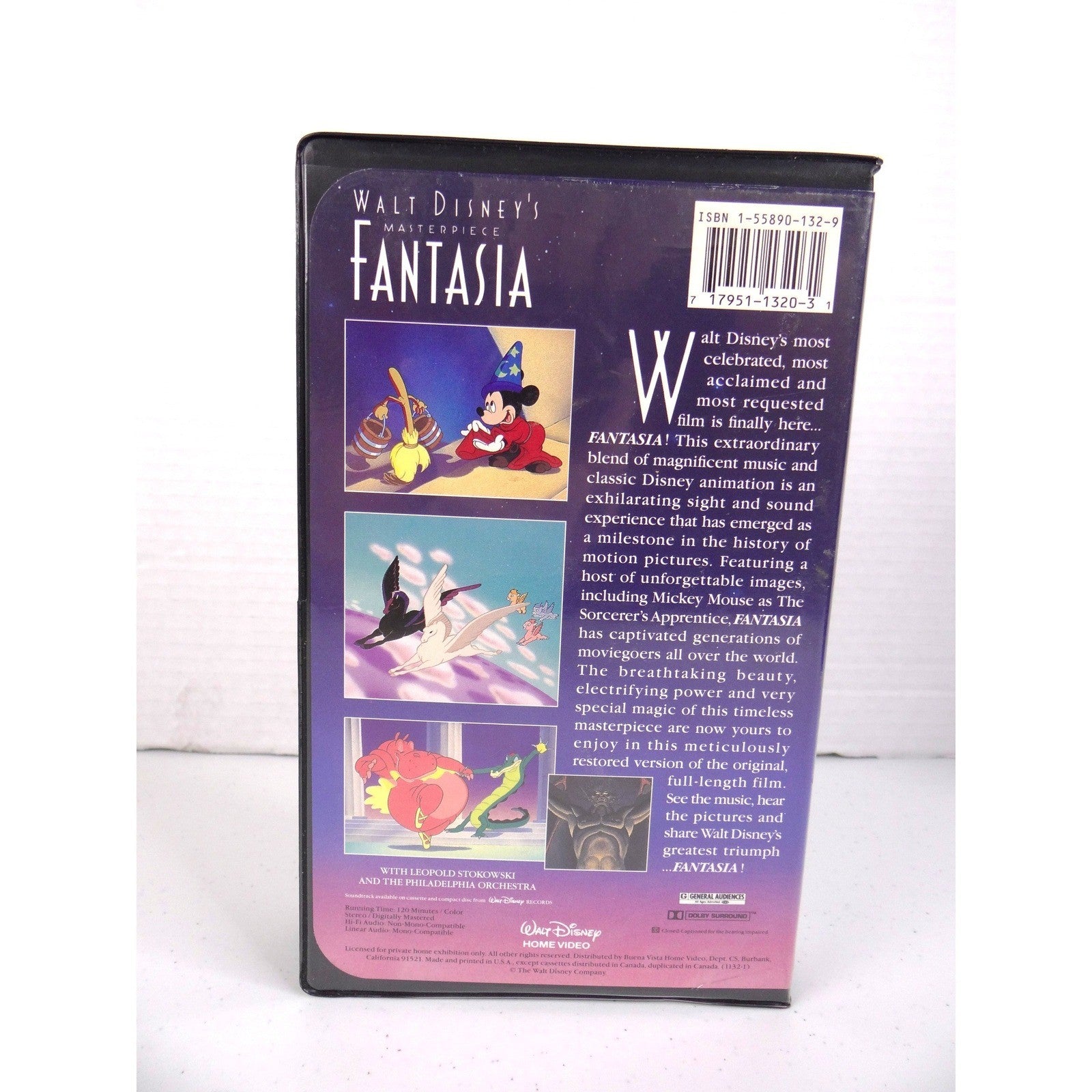 Walt Disney's Masterpiece Fantasia VHS 1991 Black Clamshell Case 1132 G-Rated