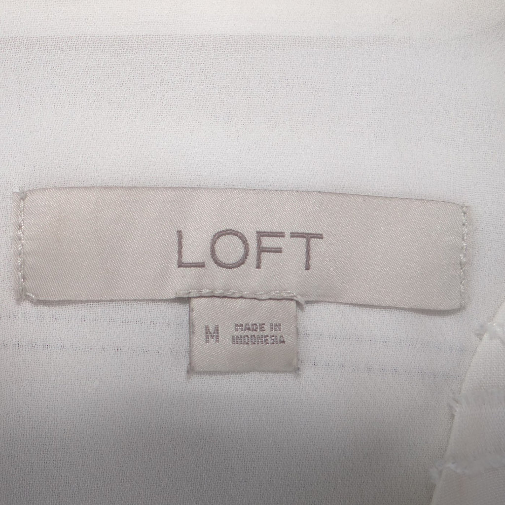 Loft Womens White Striped Long Sleeve Tie Cuff Blouse Top Size M