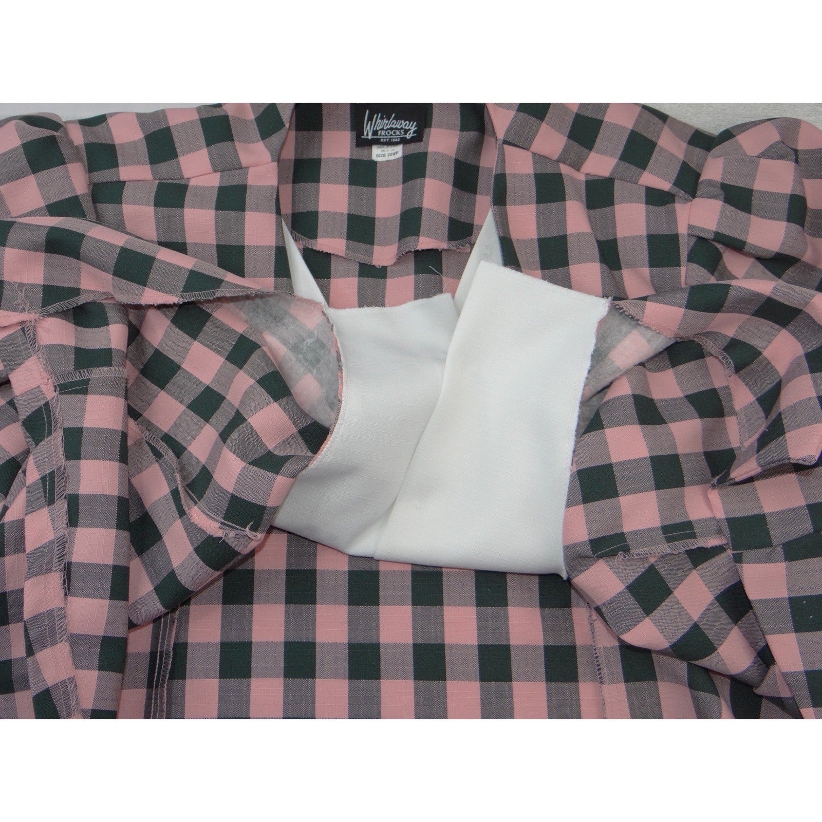 Whirlaway Frocks Vintage Pink Plaid Skirt Suit Set 22WP Puff Sleeve Made in USA