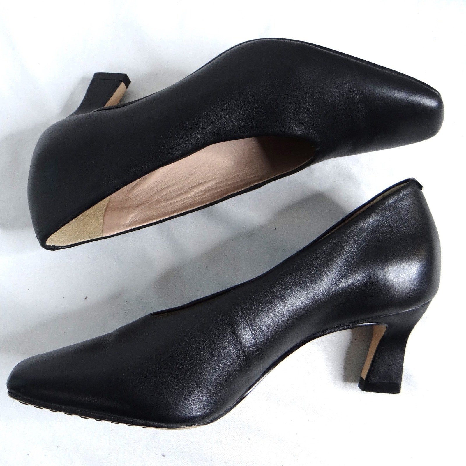 27 Edit Naturalizer Womens Black Leather Square Toe Kitten Heel Pumps Size 9.5