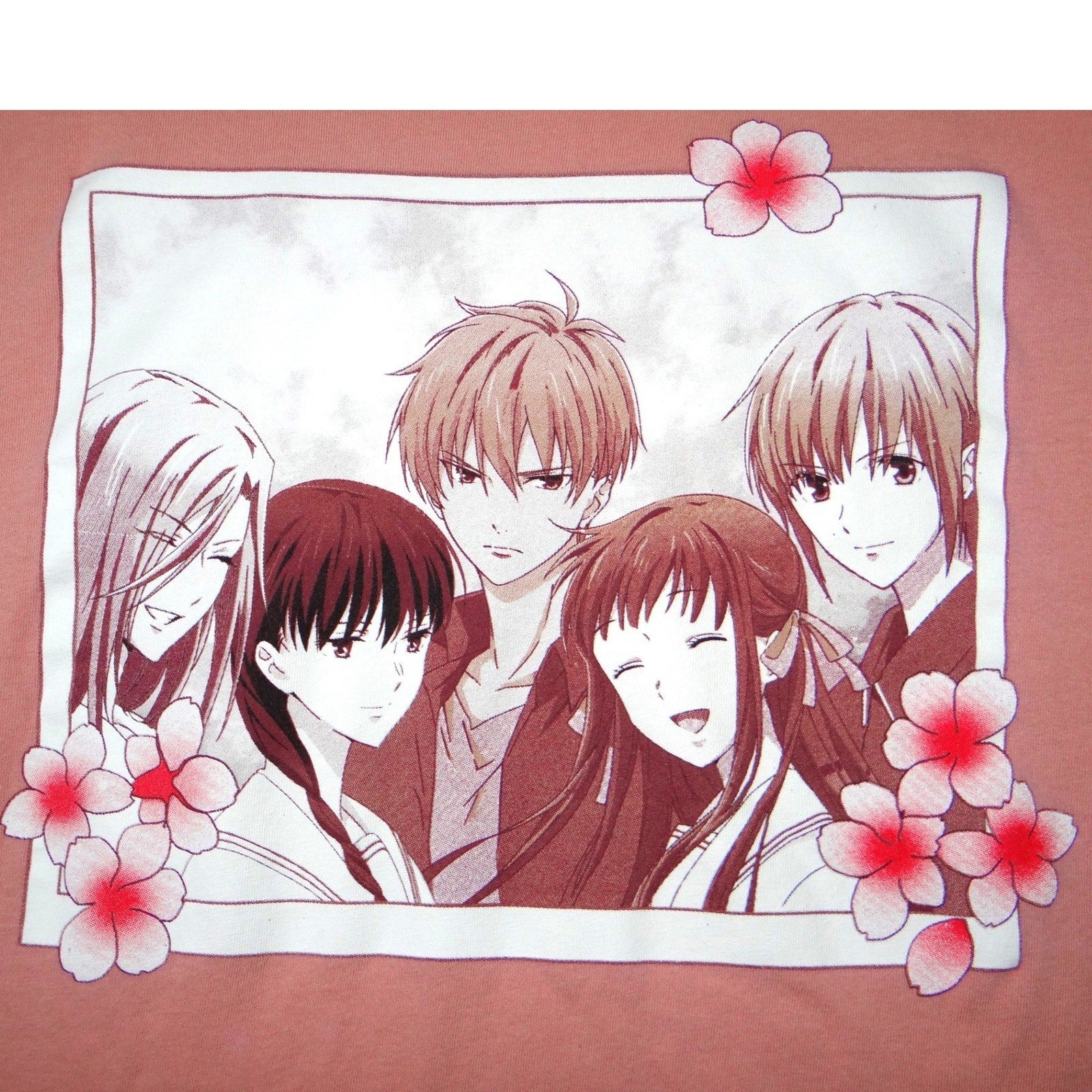BoxLunch Womens XL Fruits Basket Anime Graphic TShirt Pink Crew Neck Cotton