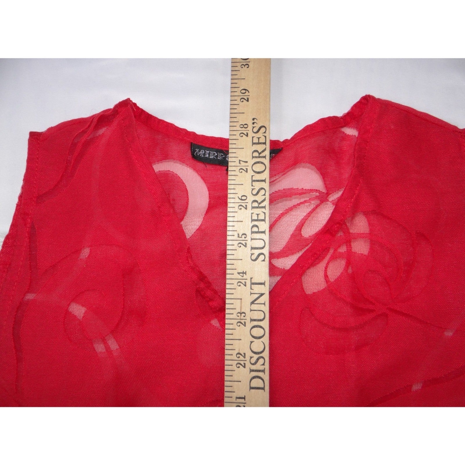 VTG Mirror Image Red Floral Burnout Sleeveless Tunic Sharkbite Hem Top Women M